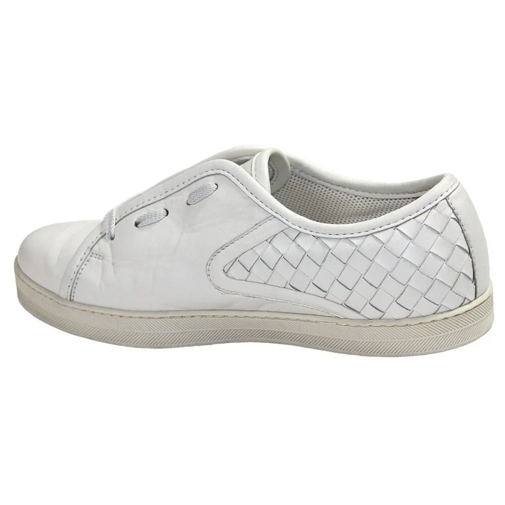 Bottega Veneta Intrecciato White Leather Low Profile Sneaker Size 36.5 (US 6.5)